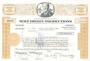 Walt Disney Productions - Stock Certificate Fully Issued